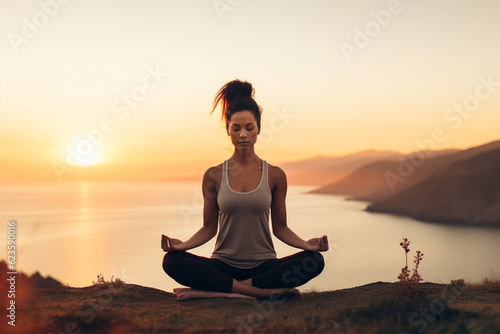 Fotografering Tranquil Sunset Yoga - A Wellness and Mindfulness Journey