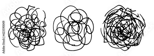 Confused messed up thoughtsicon set. Vector illustration for therapist practice, healing, mental treatment