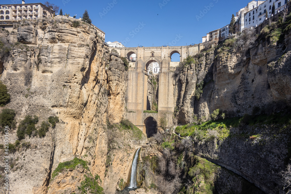 Panoramic view of Puente Nuevo over the Tagus gorge, Ronda, Spain.