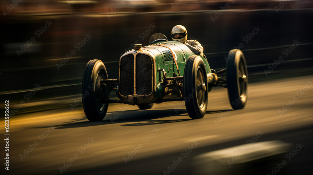 A Classic Racecar racing across the Road, Artist Impression A Classic Racecar racing across the Road, Artist Impression
