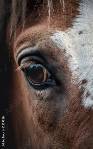 Horse in cage closeup image from zoo. Realistic 3D illustration. Equine eye. horizontal shot of a cute beautiful horse. Realistic 3D illustration. Generative AI