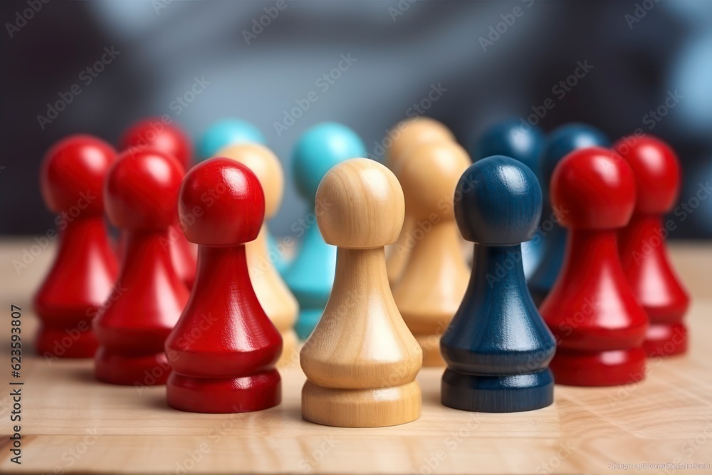 many wooden people figure in a row, the leader stock photo many wooden people figure in a row, the leader stock photo