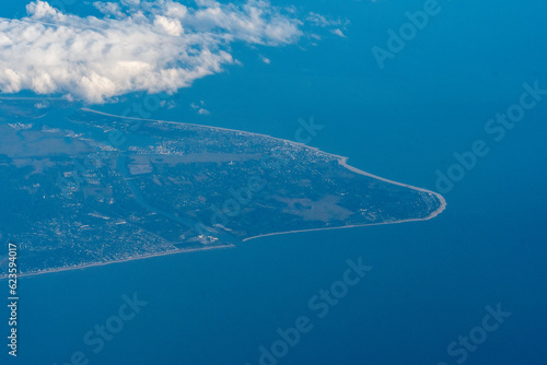 Aerial view of Cape May, New Jersey showing the beaches of Cape May County, Cape May, and Cape May Point