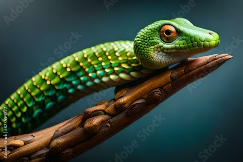 green lizard on a branchgenerated by AI technology