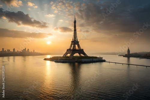 Eiffel tower at sunset generated by ai