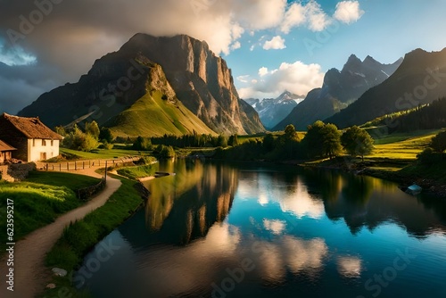 landscape with lake generated by ai