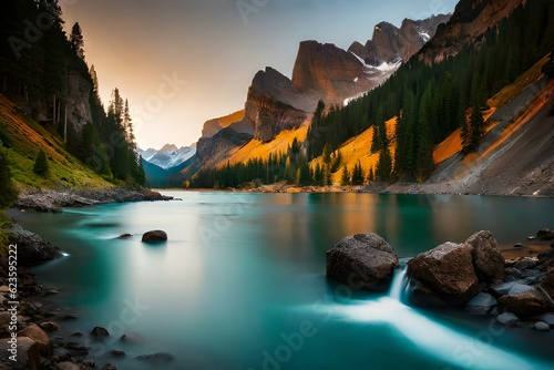 waterfall in hills generated by ai