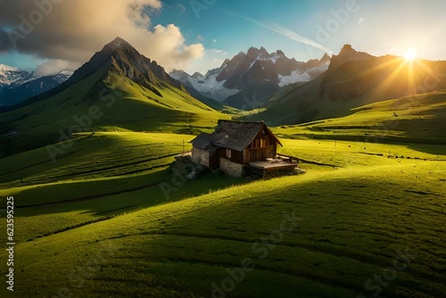 beautiful house  in the mountains generated by ai