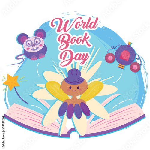 Isolated open book with fantasy icons World book day Vector