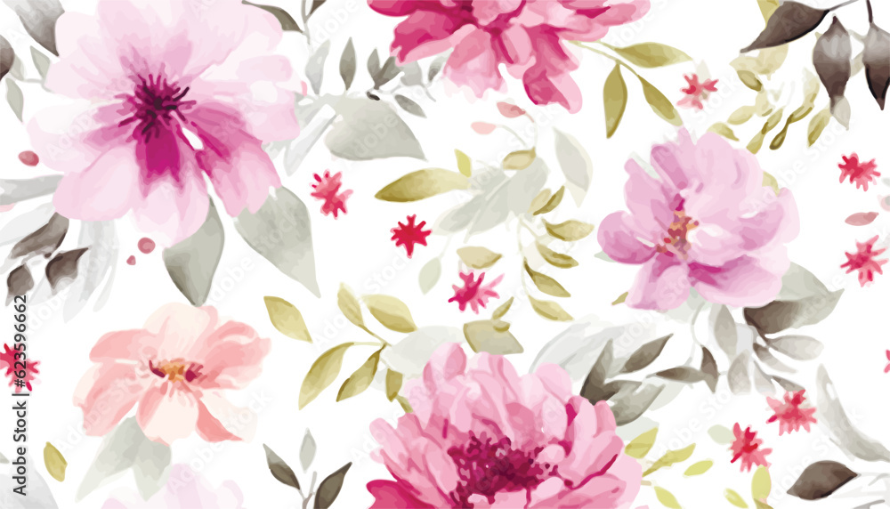Vector seamless pattern with flower and plants in watercolor style perfect for wrappers, wallpapers, postcards, greeting cards, wedding invitations, romantic events Vector seamless pattern with flower and plants in watercolor style perfect for wrappers, wallpapers, postcards, greeting cards, wedding invitations, romantic events