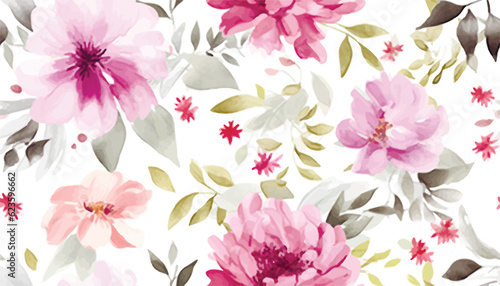 Vector seamless pattern with flower and plants in watercolor style perfect for wrappers, wallpapers, postcards, greeting cards, wedding invitations, romantic events
