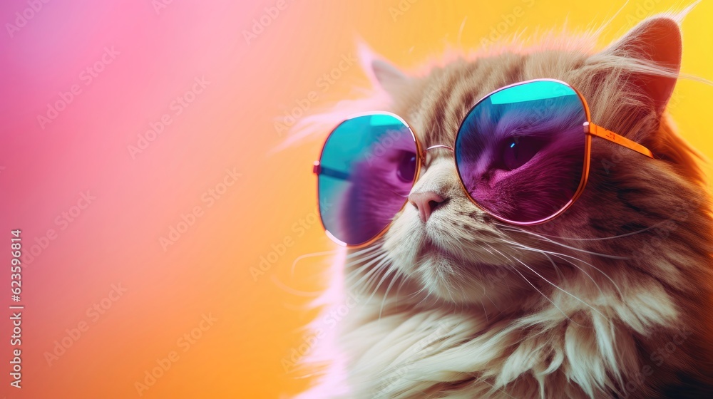 Stylish cat wearing sunglasses looking for something. Generative AI