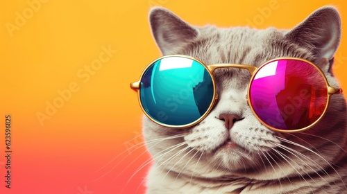 Stylish cat wearing sunglasses looking for something. Generative AI