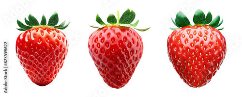 strawberry set isolated close up on transparent background generative ai