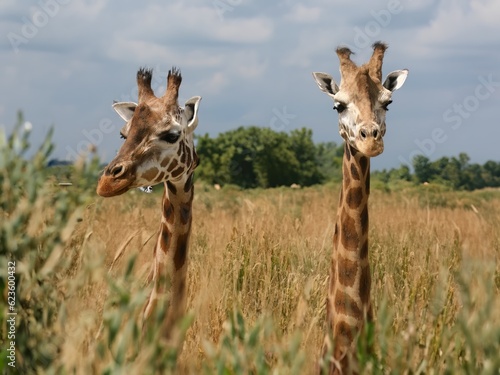 Two giraffes with long necks.