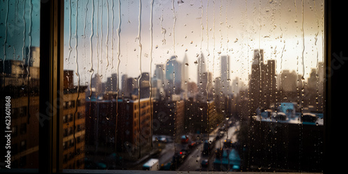 sunset in the city through a rain splattered window © Nick
