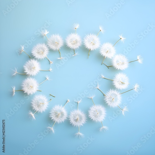 A round frame with dandelion. Design element for flyer  web  wedding and other invitations or greeting cards. copy space