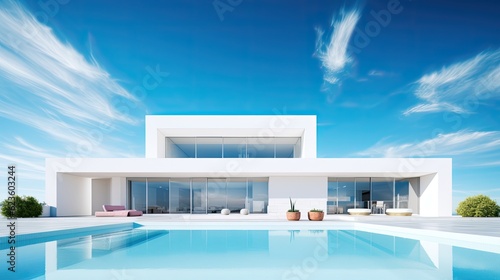 White modern house architecture under the bright blue sky © Neo