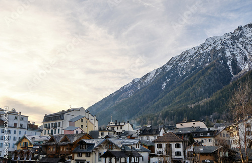 Beautiful view of Chamonix city centre. Chamonix Mont Blanc is a commune and town in south eastern France