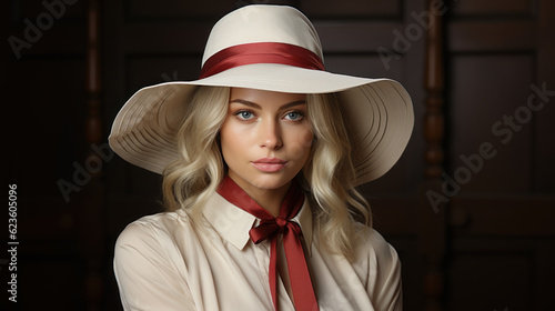 Elegant fashion woman wearing trendy hat created with generative AI technology