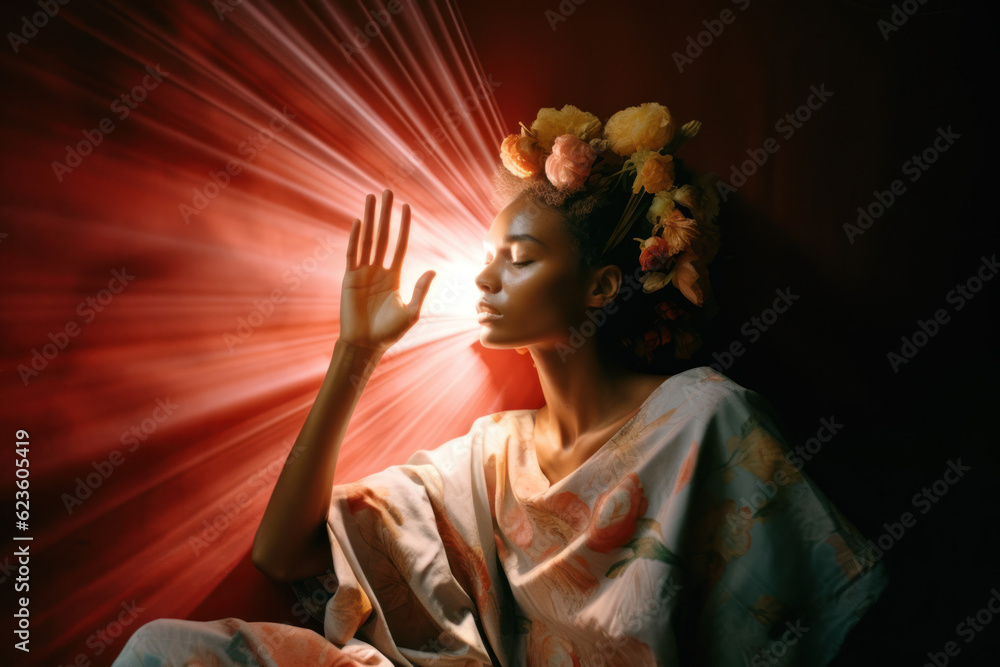 Spirit Expression portrait of a woman/model/book character in an illuminated setting ...