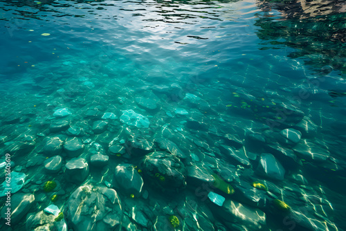 Sun reflexion on blue green sea, clear water - AI generated
