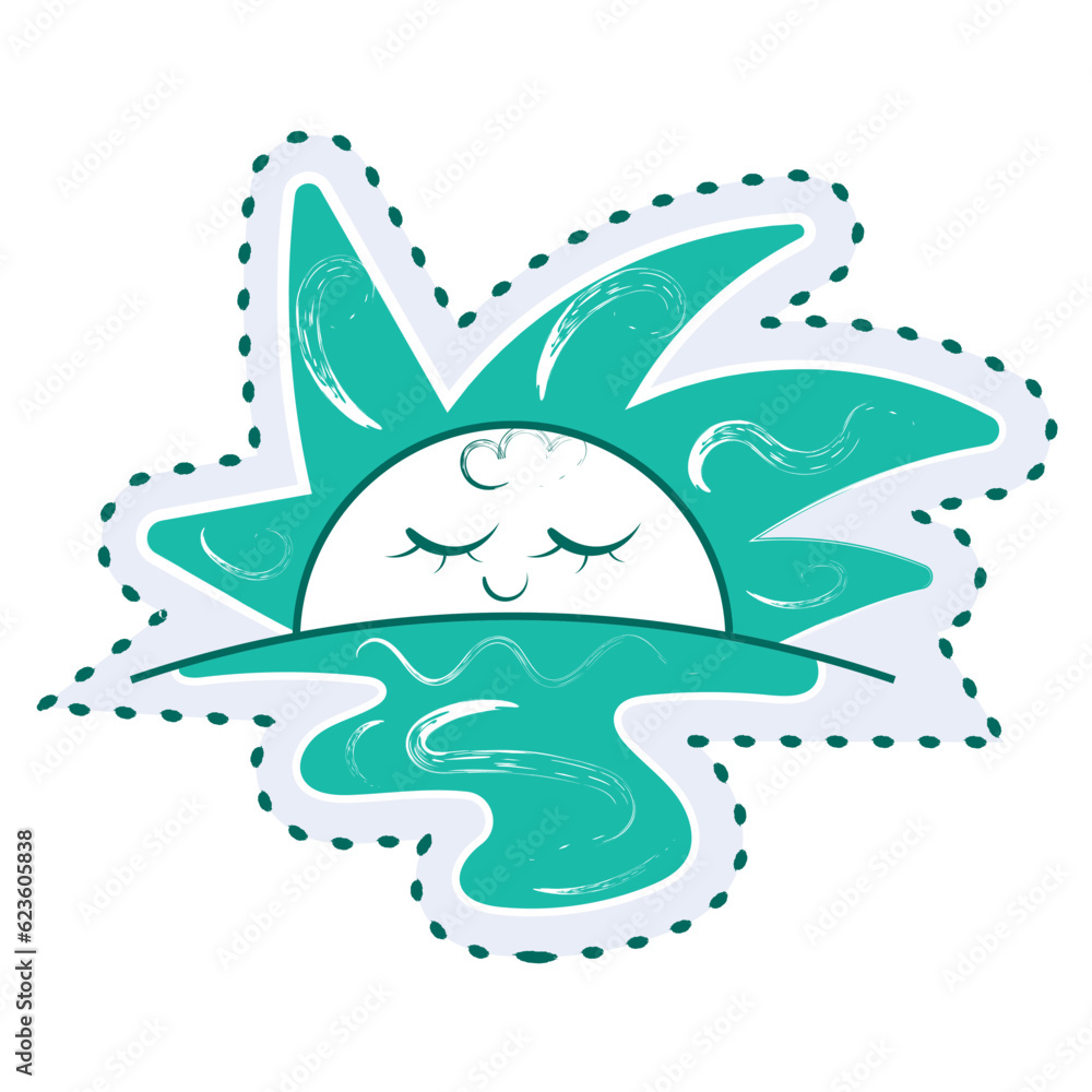 Isolated monochrome groovy sun sketch sticker icon Vector Isolated monochrome groovy sun sketch sticker icon Vector
