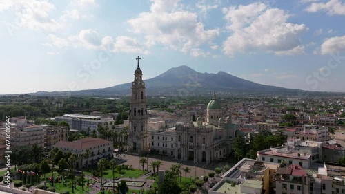 Church in Bartolo square in Pompeii, Pontifical Shrine of the Blessed Virgin of the Rosary of Pompei In Italy, Sanctuary of Pompei, pompeii naples, Vesuvius volcano crater next to Naples volcano Mount photo