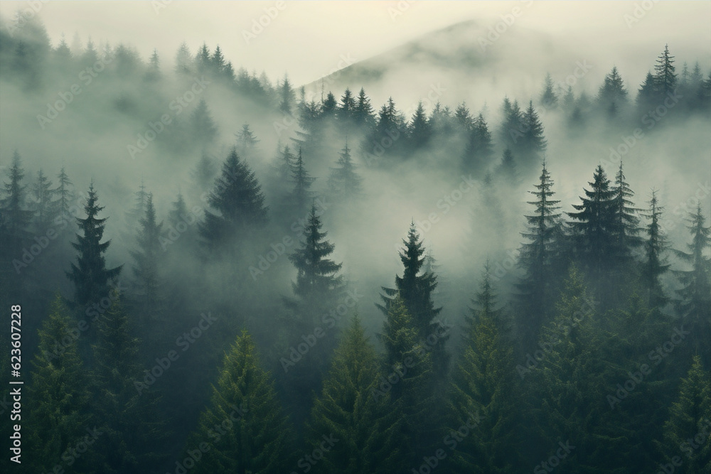 Horizon morning blue mist forest mountain landscape fog hill evergreen nature travel green trees