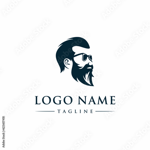Handsome man for vintage barbershop logo and emblem label badge logo design background illustration