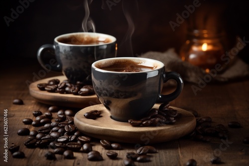brown mug cup cafe breakfast espresso bean morning drink aroma. Generative AI.