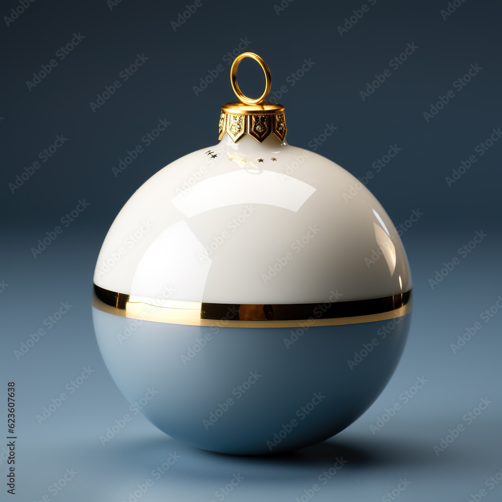 A white and gold ornament with a om symbol on it. Generative AI. Christmas bauble.