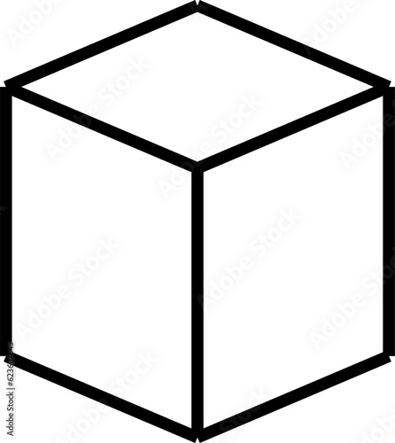 3D Style Simple Wireframe Cube Box in Perspective. Vector Image.
