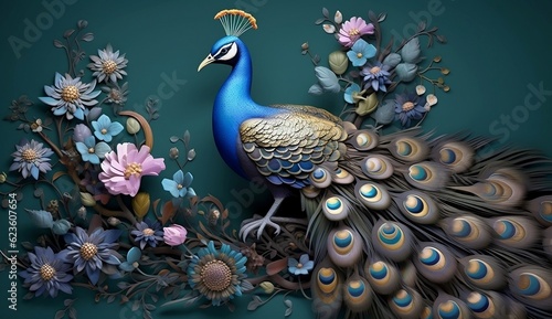 3d peacock tumbler wrap design with colorful wings