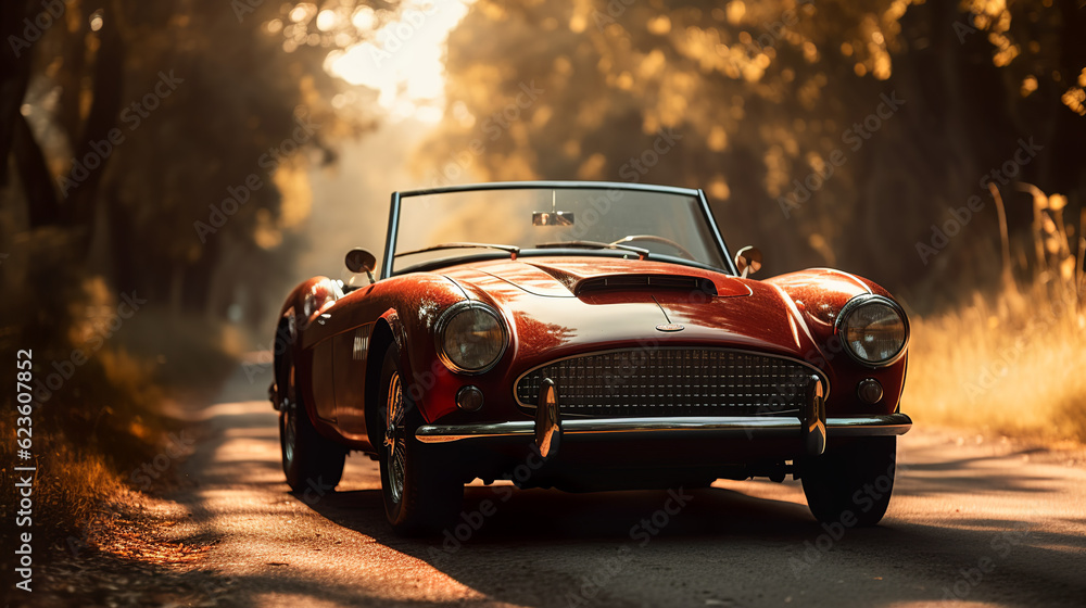 A classic red convertible sports car - obrazy, fototapety, plakaty 