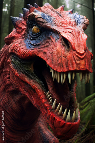 Closeup of an angry dinosaur t-rex
