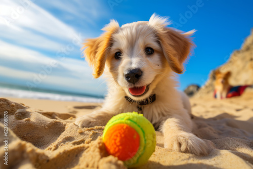 Cute puppy playing on the beach © Guido Amrein