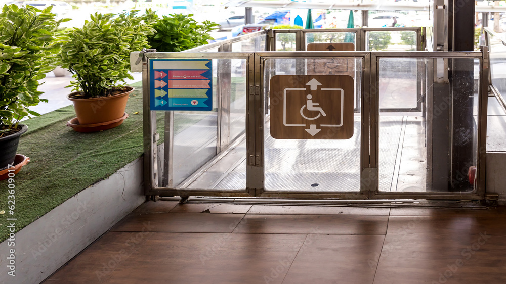 Accessible Elevator with sign. Disabled persons lift near modern ... - Accessible Penthouse Elevator Exposures Local Resident