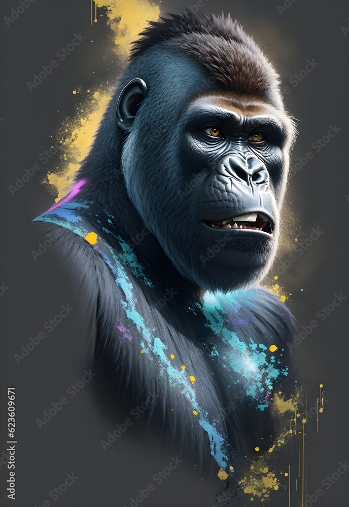Obraz premium Gorilla portrait, splash art style design 
