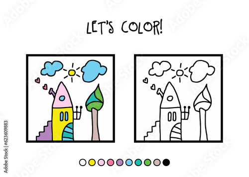 Colorful house. Home. Let s color. Color activity for kids. Printable.