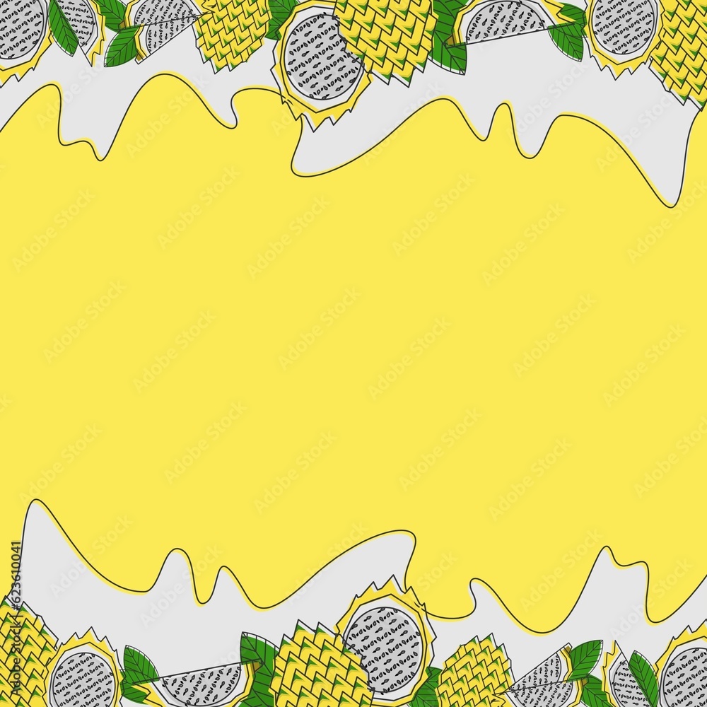 Illustration background vector set of yellow and fresh dragon fruit