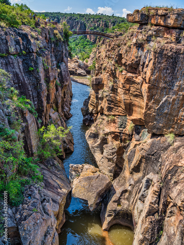 Geological wonders of Bourke s Luck Potholes with walkways   bridges  Panorama Route  Graskop  Mpumalanga  South Africa