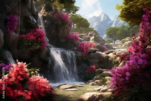 An image of a beautiful  cascading waterfall surrounded by lush greenery  AI Generation