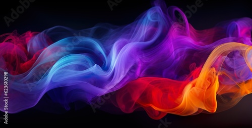 An abstract background of multi-colored smoke swirling in a dark, AI Generation