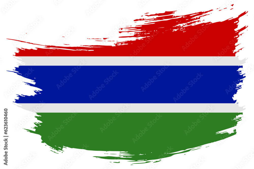 Gambia brush stroke flag vector background. Hand drawn grunge style Gambian isolated banner Gambia brush stroke flag vector background. Hand drawn grunge style Gambian isolated banner