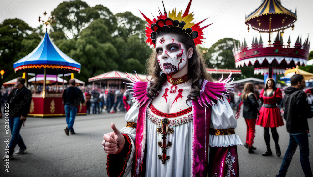Festival  Día de los Muertos Day of the Dead Mexican Holiday Woman in Costume Generative AI Illustration