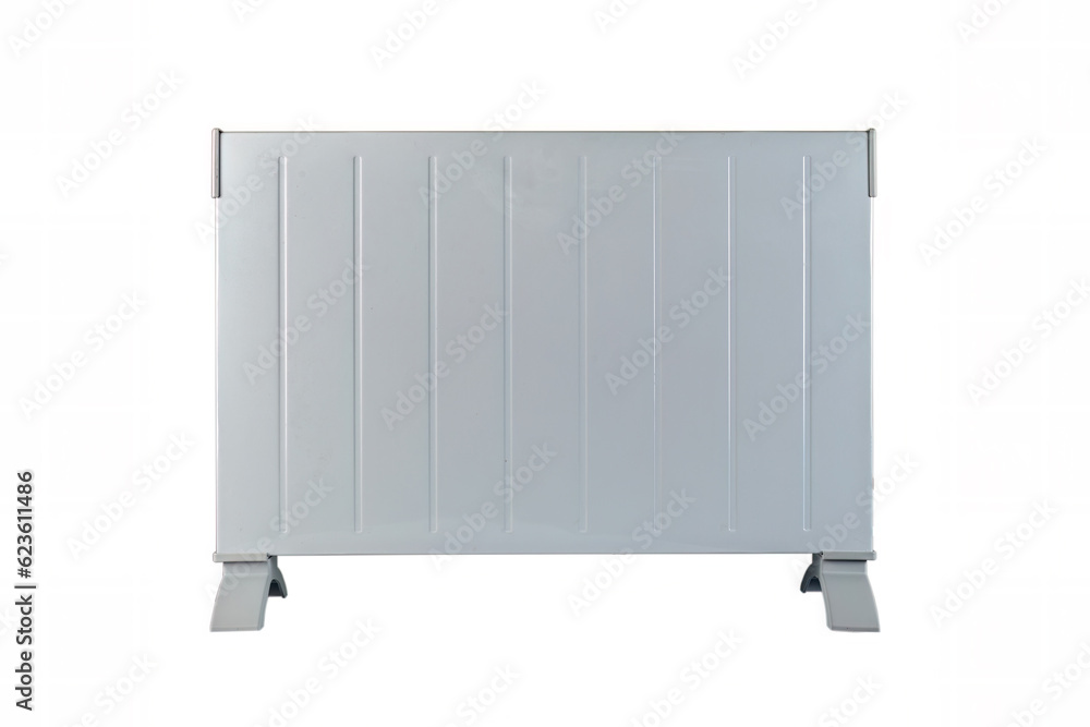 Modern White electric convector, side view. on white Modern White electric convector, side view. on white