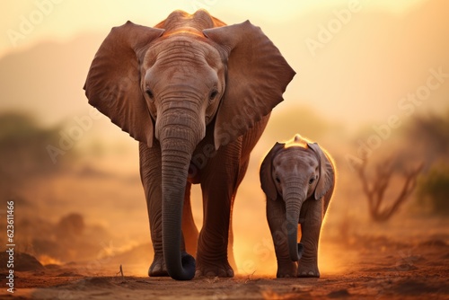 elephant and baby elephant. ai generative