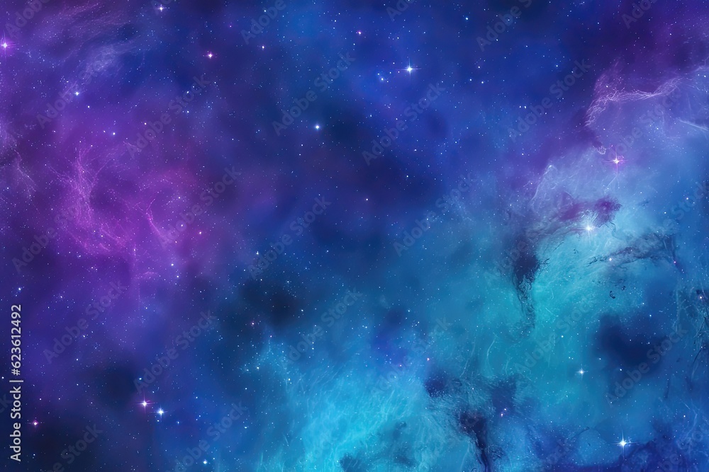 Glorious blue and purple sky. Abstract galaxy with stars. Nebula and Galaxies. AI generated.
