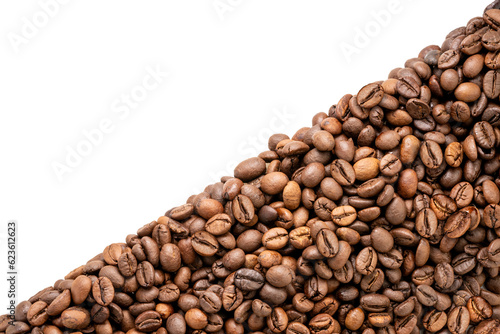 Roasted coffee beans isolated on white background, Roasted coffee beans on white With work path.